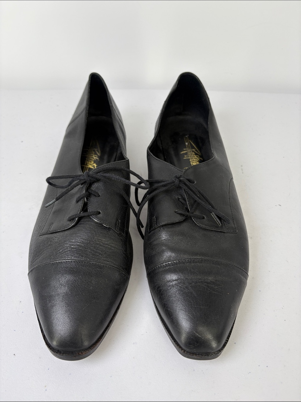 🪺Rafferty Black Leather Lace-Up Pointed-Toe Flats